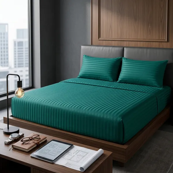 Emerald_Green_Cotton_Stripe_Bedsheet_With_Pillow_Cover_For_Bedroom