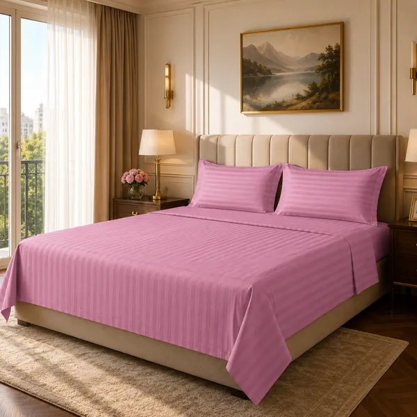 Pink_Cotton_Stripe_Bedsheet_With_Pillow_Cover_For_Bedroom