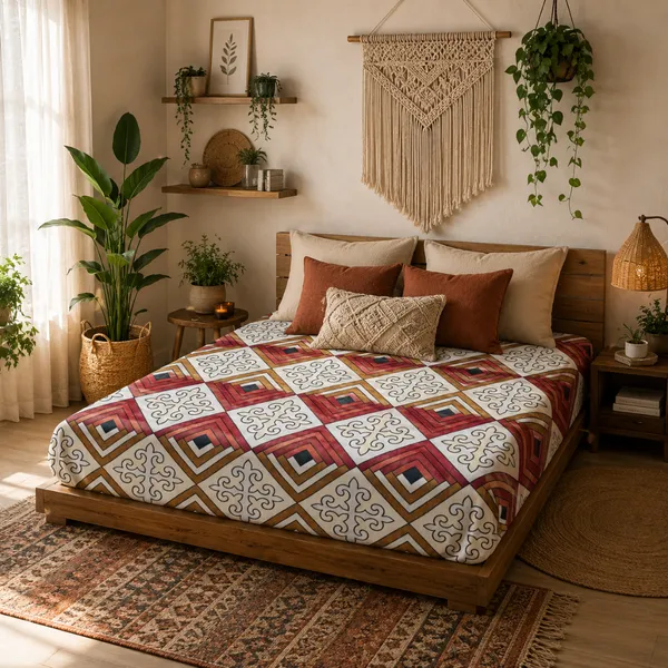 Multicolor_Cotton_&_Polyester_Geometric_Print_Bedsheet_With_Pillow_Cover_For_Bedroom