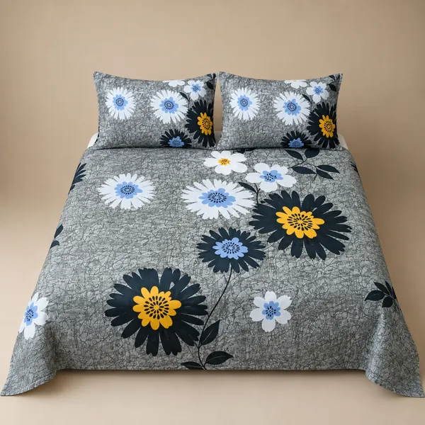 Grey_Cotton_&_Polyester_Floral_Print_Bedsheet_With_Pillow_Cover_For_Bedroom