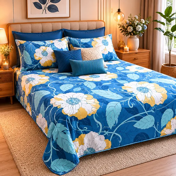 Blue_Glace_Cotton_Floral_Print_Bedsheet_With_Pillow_Cover_For_Bedroom
