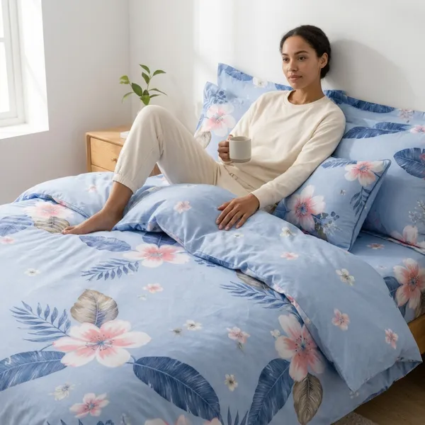 Blue_Glace_Cotton_Floral_Tropical_Print_Bedsheet_With_Pillow_Cover_For_Bedroom