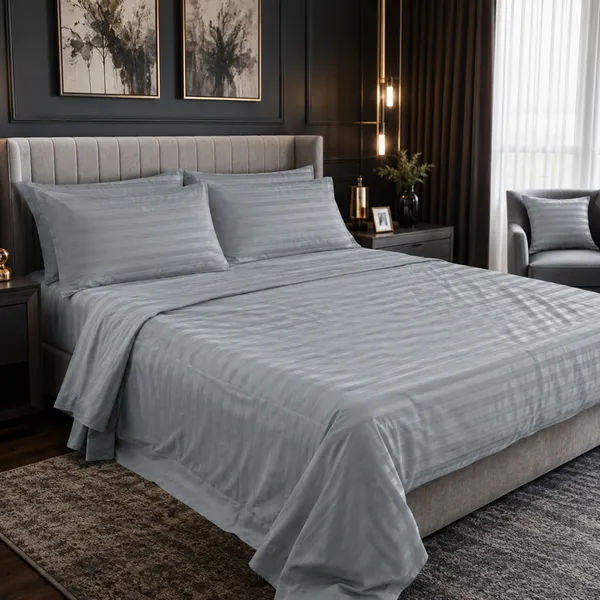 Grey_Cotton_Stripe_Bedsheet_With_Pillow_Cover_For_Bedroom