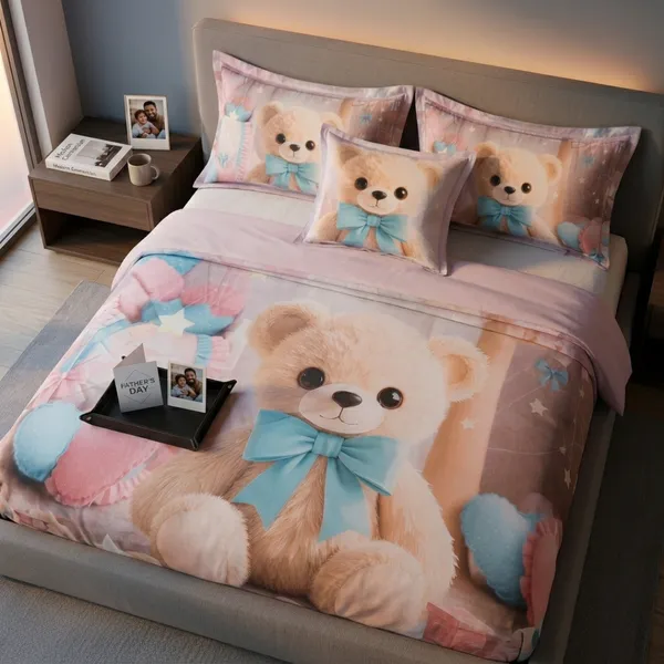 Pink_Glace_Cotton_Teddy_Bear_Print_Bedsheet_With_Pillow_Cover_For_Bedroom