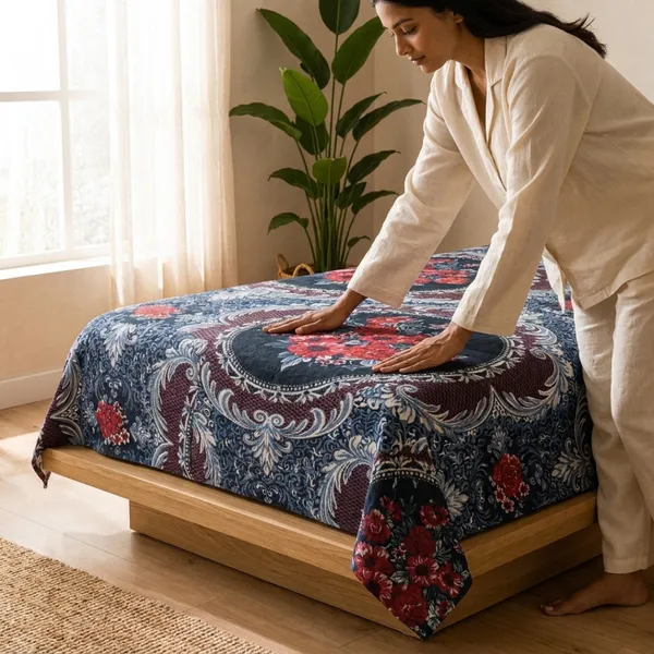 Navy_Blue_Cotton_&_Polyester_Floral_Paisley_Bedsheet_With_Pillow_Cover_For_Bedroom