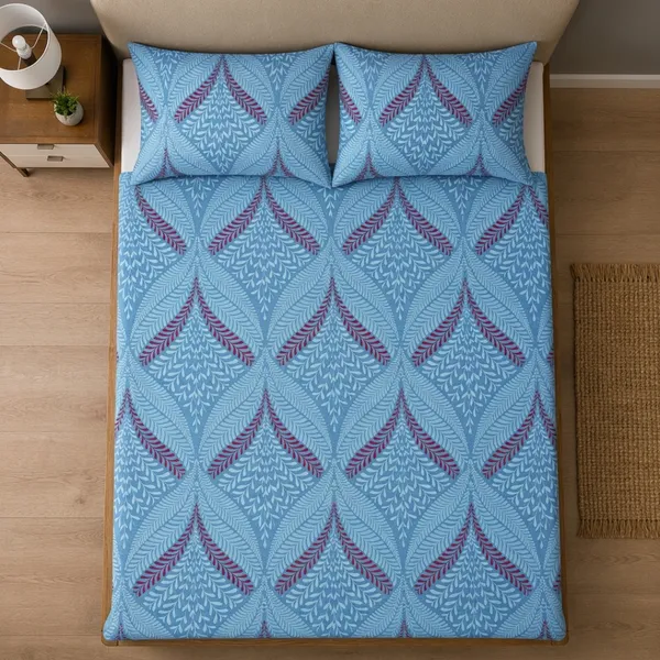 Blue_Cotton_&_Polyester_Geometric_Chevron_Bedsheet_With_Pillow_Cover_For_Bedroom