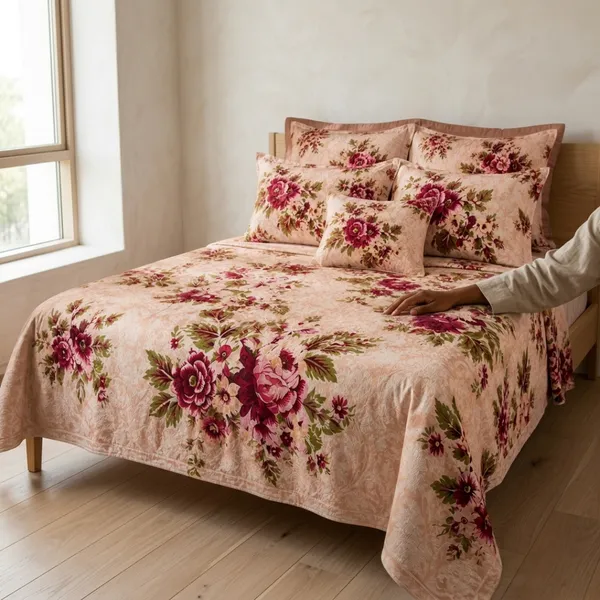 Beige_Glace_Cotton_Floral_Bedsheet_With_Pillow_Cover_For_Bedroom