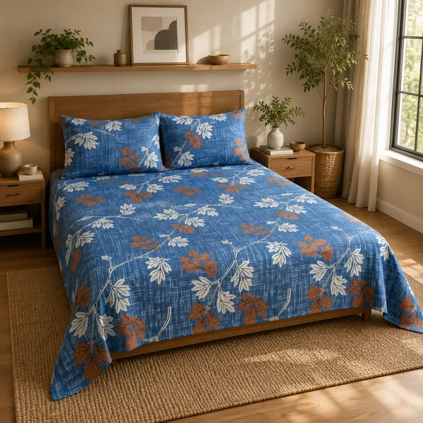 Blue_Cotton_&_Polyester_Floral_Bedsheet_With_Pillow_Cover_For_Bedroom
