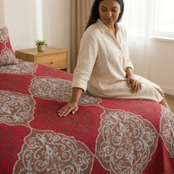 Red_Cotton_&_Polyester_Damask_Print_Bedsheet_With_Pillow_Cover_For_Bedroom