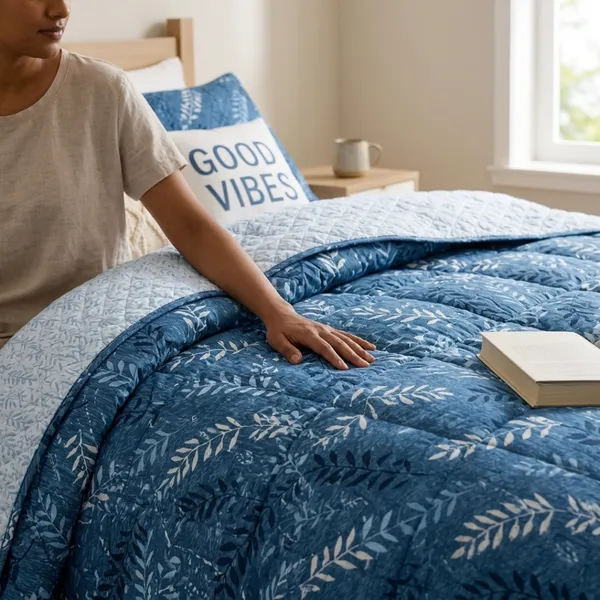 Blue_Microfiber_Botanical_Leaf_Print_Quilt_For_Bedroom