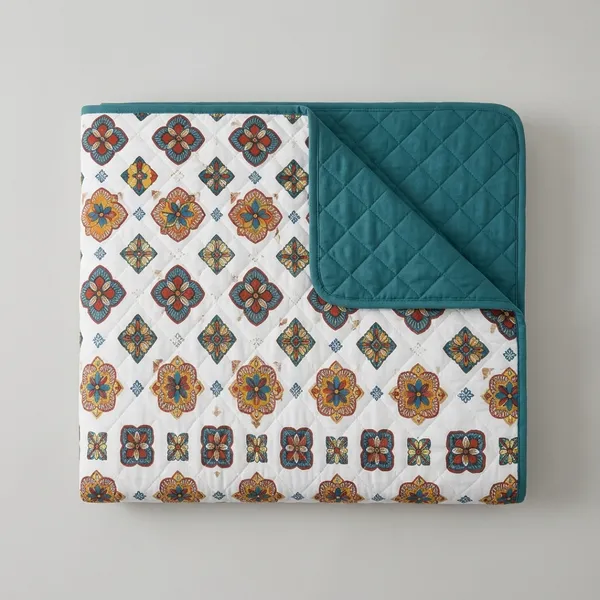 Teal_Microfiber_Moroccan_Tile_Print_Quilt_For_Bedroom