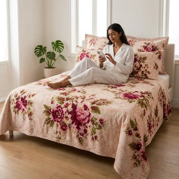 Beige_Glace_Cotton_Floral_Bedsheet_With_Pillow_Cover_For_Bedroom