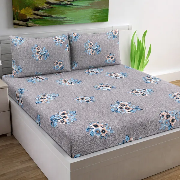Grey_Cotton_&_Polyester_Floral_Print_Bedsheet_With_Pillow_Cover_For_Bedroom