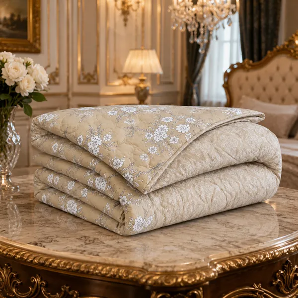 Beige_Microfiber_Floral_Print_Quilt_For_Bedroom