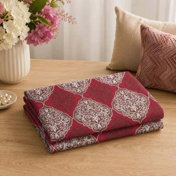Red_Cotton_&_Polyester_Damask_Print_Bedsheet_With_Pillow_Cover_For_Bedroom