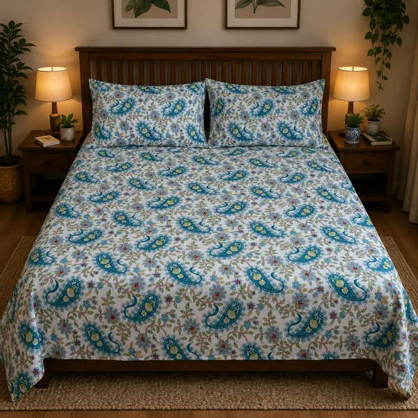 Multicolor_Cotton_&_Polyester_Floral_Print_Bedsheet_With_Pillow_Cover_For_Bedroom