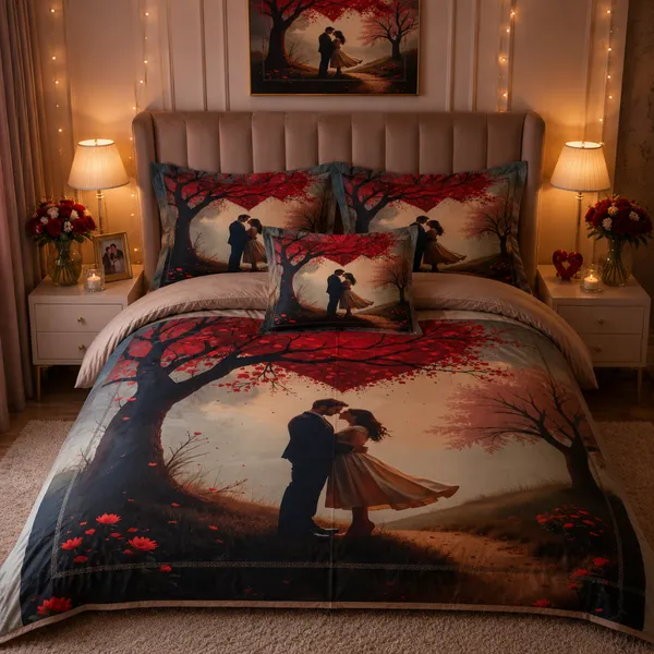 Multicolor_Glace_Cotton_Romantic_Couple_Silhouette_With_Autumn_Tree_Bedsheet_With_Pillow_Cover_For_Bedroom