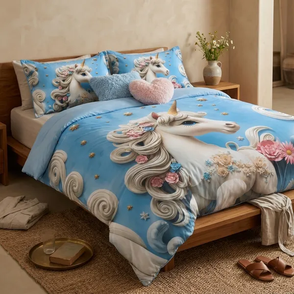 Blue_Glace_Cotton_Unicorn_Print_Bedsheet_With_Pillow_Cover_For_Bedroom