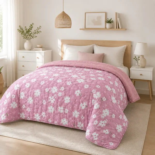Pink_Microfiber_Floral_Print_Quilt_For_Bedroom