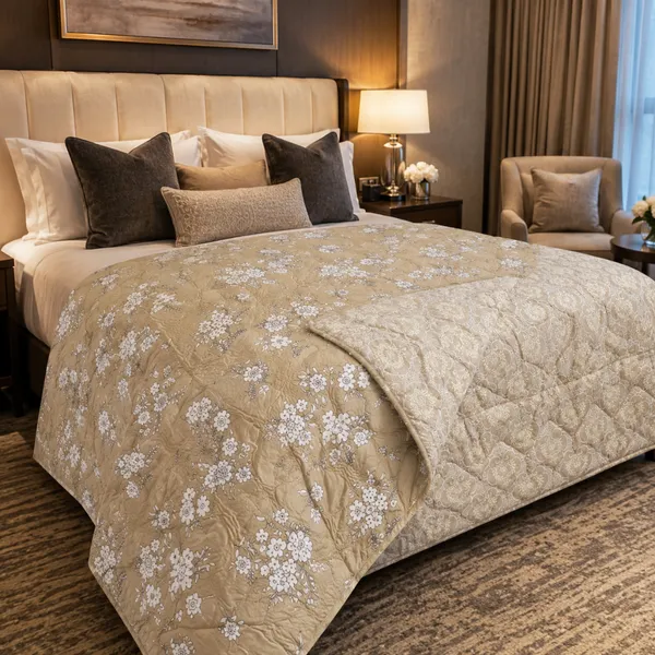 Beige_Microfiber_Floral_Print_Quilt_For_Bedroom