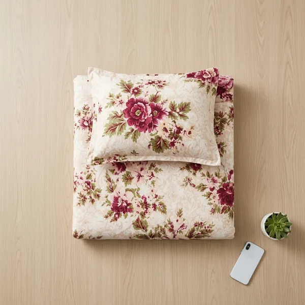 Beige_Glace_Cotton_Floral_Bedsheet_With_Pillow_Cover_For_Bedroom