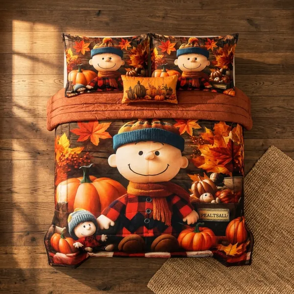 Multicolor_Glace_Cotton_Autumn_Scarecrow_And_Pumpkin_Print_Bedsheet_With_Pillow_Cover_For_Bedroom