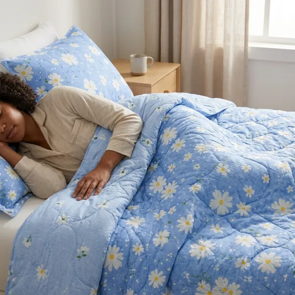 Blue_Microfiber_Floral_Daisy_Print_Quilt_For_Bedroom