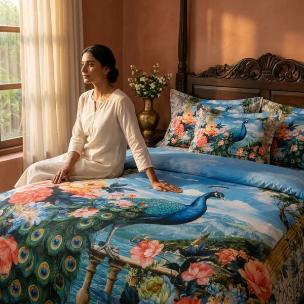 Blue_Glace_Cotton_Peacock_And_Floral_Print_Bedsheet_With_Pillow_Cover_For_Bedroom