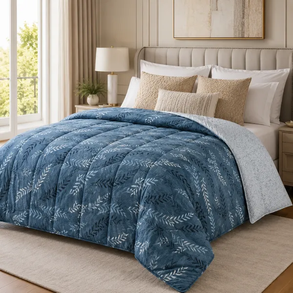Blue_Microfiber_Botanical_Leaf_Print_Quilt_For_Bedroom
