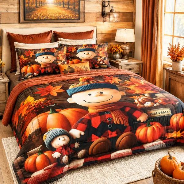 Multicolor_Glace_Cotton_Autumn_Scarecrow_And_Pumpkin_Print_Bedsheet_With_Pillow_Cover_For_Bedroom