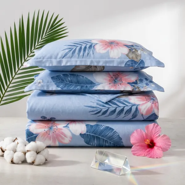 Blue_Glace_Cotton_Floral_Tropical_Print_Bedsheet_With_Pillow_Cover_For_Bedroom
