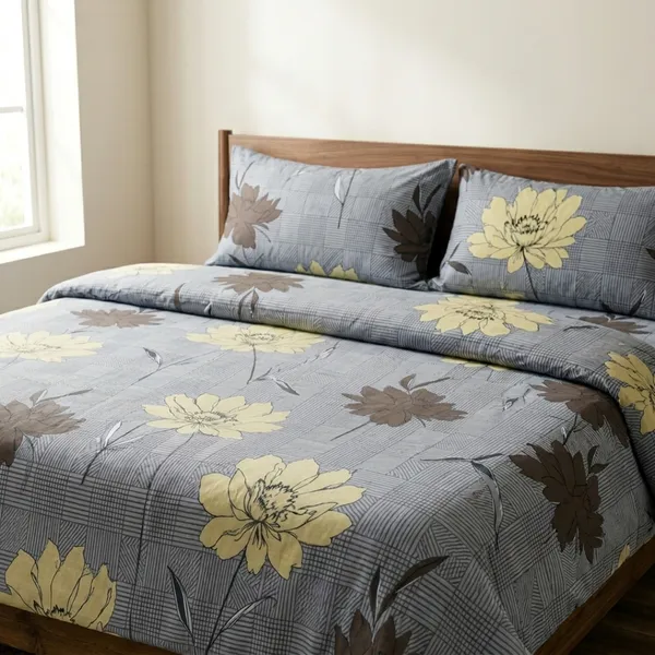 Grey_Cotton_&_Polyester_Floral_Print_Bedsheet_With_Pillow_Cover_For_Bedroom
