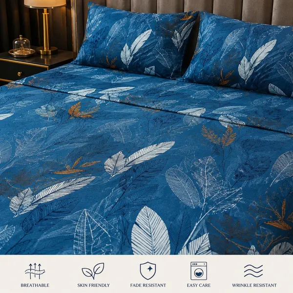 Blue_Cotton_&_Polyester_Floral_Bedsheet_With_Pillow_Cover_For_Bedroom