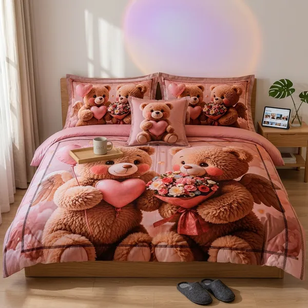 Pink_Glace_Cotton_Teddy_Bear_Print_Bedsheet_With_Pillow_Cover_For_Bedroom