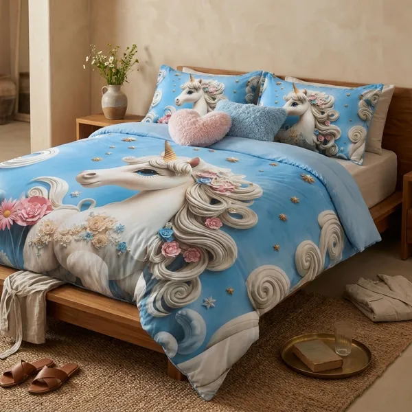 Blue_Glace_Cotton_Unicorn_Print_Bedsheet_With_Pillow_Cover_For_Bedroom