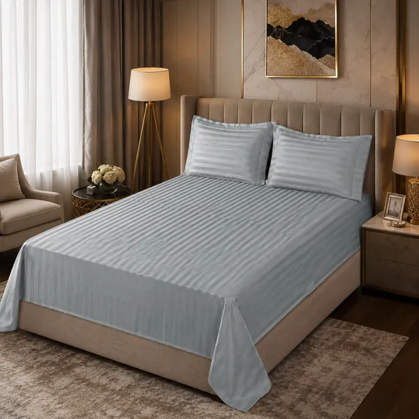 Grey_Cotton_Stripe_Bedsheet_With_Pillow_Cover_For_Bedroom