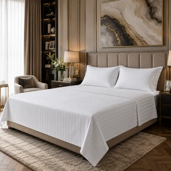 White_Cotton_Stripe_Bedsheet_With_Pillow_Cover_For_Bedroom