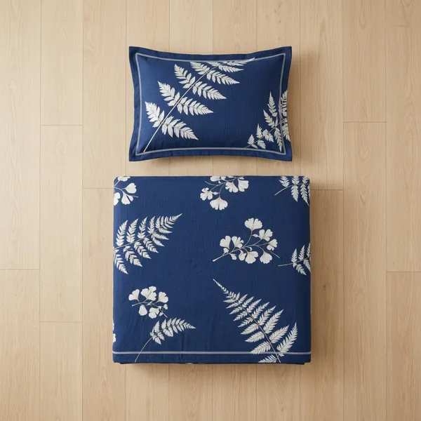 Blue_Glace_Cotton_Botanical_Fern_Print_Bedsheet_With_Pillow_Cover_For_Bedroom