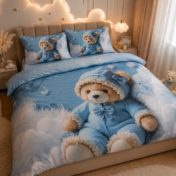 Blue_Glace_Cotton_Teddy_Bear_Print_Bedsheet_With_Pillow_Cover_For_Bedroom