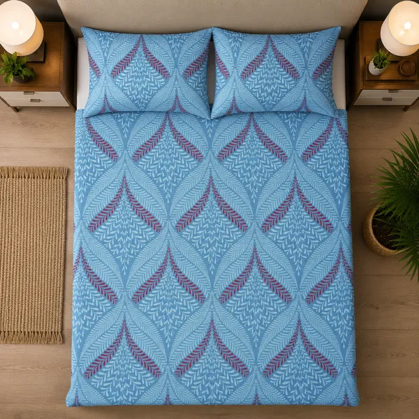 Blue_Cotton_&_Polyester_Geometric_Chevron_Bedsheet_With_Pillow_Cover_For_Bedroom