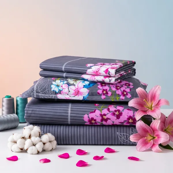 Grey_Cotton_&_Polyester_Floral_Print_Bedsheet_With_Pillow_Cover_For_Bedroom