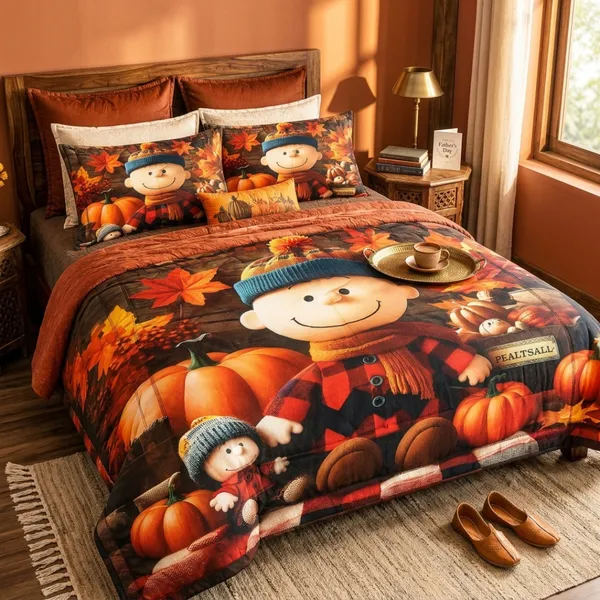 Multicolor_Glace_Cotton_Autumn_Scarecrow_And_Pumpkin_Print_Bedsheet_With_Pillow_Cover_For_Bedroom