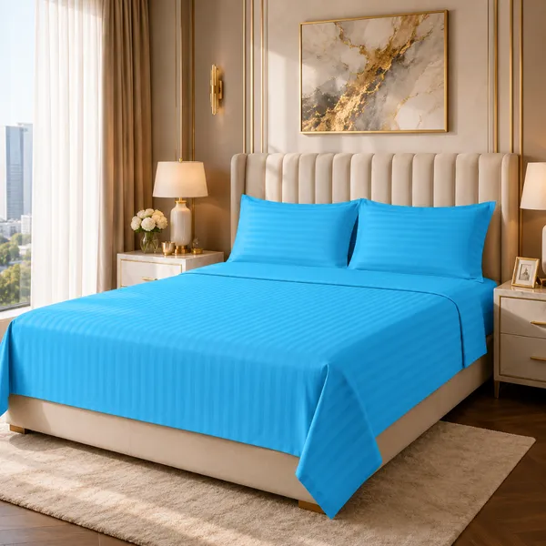 Sky_Blue_Cotton_Stripe_Bedsheet_With_Pillow_Cover_For_Bedroom