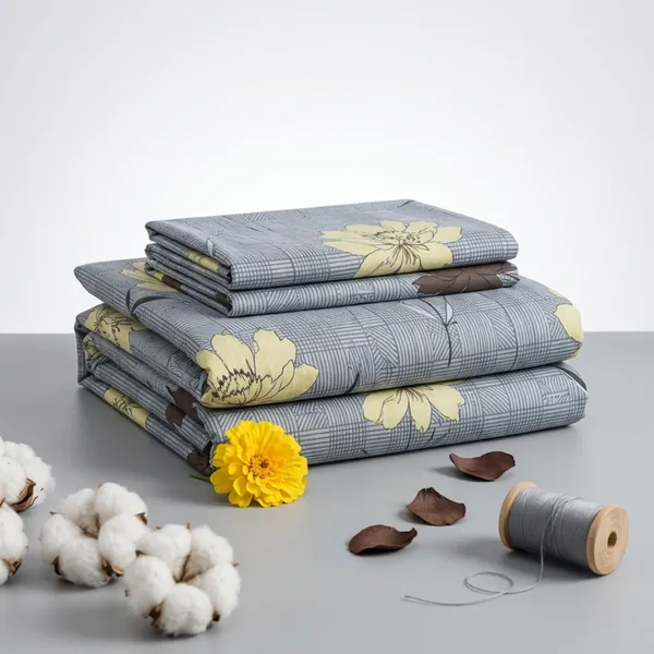 Grey_Cotton_&_Polyester_Floral_Print_Bedsheet_With_Pillow_Cover_For_Bedroom