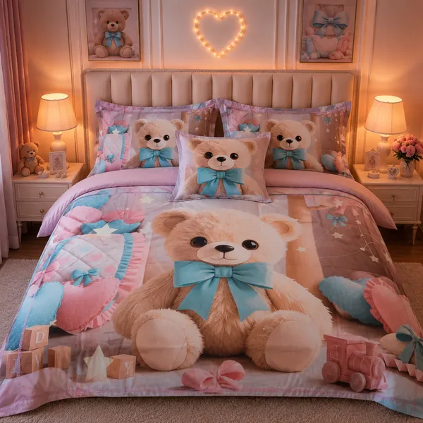 Pink_Glace_Cotton_Teddy_Bear_Print_Bedsheet_With_Pillow_Cover_For_Bedroom