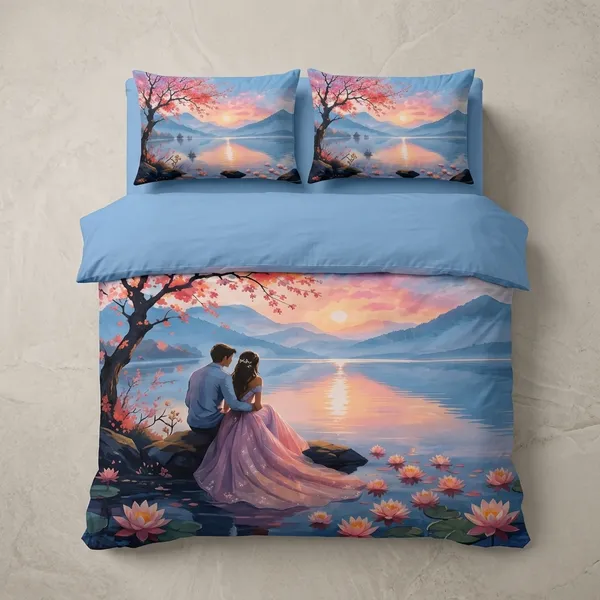 Multicolor_Glace_Cotton_Floral_Sunset_Print_Bedsheet_With_Pillow_Cover_For_Bedroom
