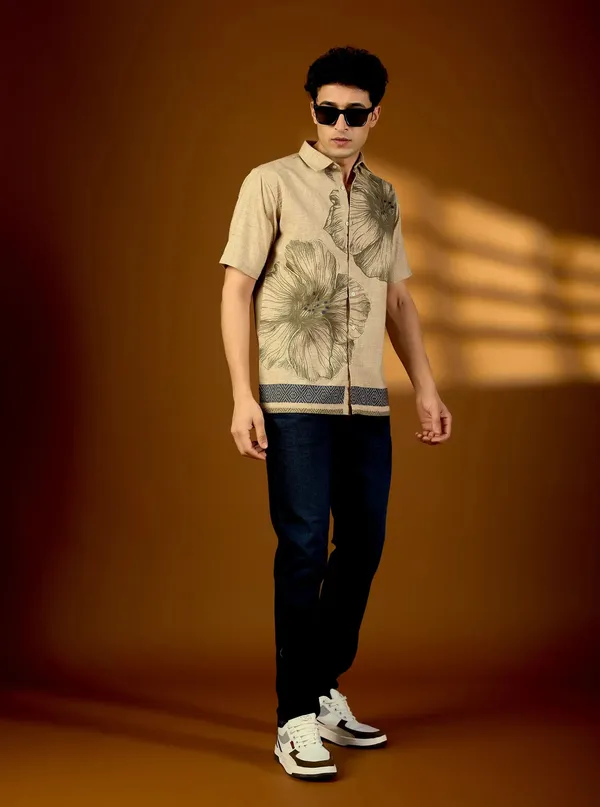 Mens_Earth_Tone_Botanical_Print_Textured_Cotton_Shirt_Artisan_Short_Sleeve_Product_Earth_Tone