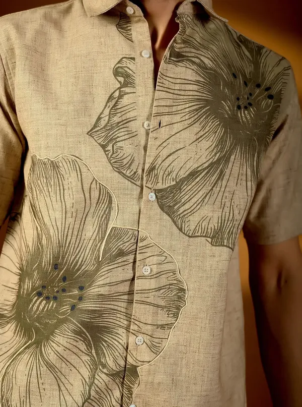Mens_Earth_Tone_Botanical_Print_Textured_Cotton_Shirt_Artisan_Short_Sleeve_Product_Earth_Tone
