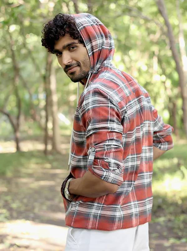 Mens_Premium_100_Brushing_Cotton_Plaid_Hoodie_Rust_Grey_Checkered_Pullover_Rust