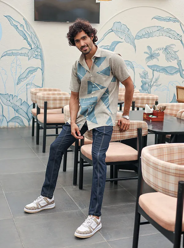 Premium_Cotton_Slub_Geometric_Print_Shirt_Earthy_Beige_Arctic_Blue_Earth_Tone